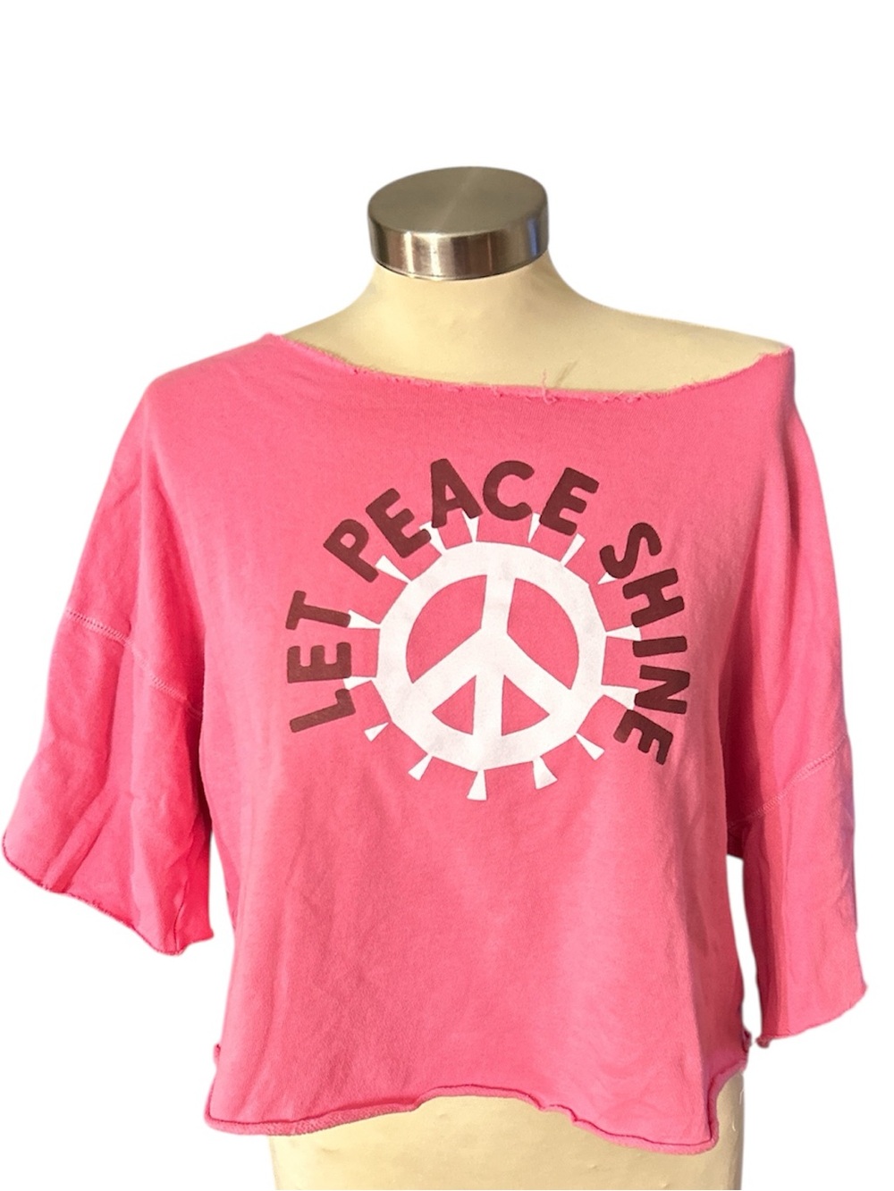 Off the Shoulder Boho Peace Sign Crop Tee